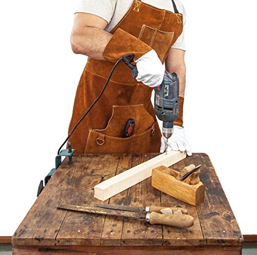 DIMWELD Leder Schweißerschürze mit 6 Taschen für Herren. Schwerlast Werkstattschürze - Bild 4 von 5