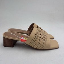 NEW Aerosoles Women  s 10 Tan Leather Square Toe Evette Slide Heeled Sandals