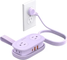 ORICO Purple Travel Power Strip PD20W with 4 AC Outlets 3 USB Ports (1 USB-C), 4