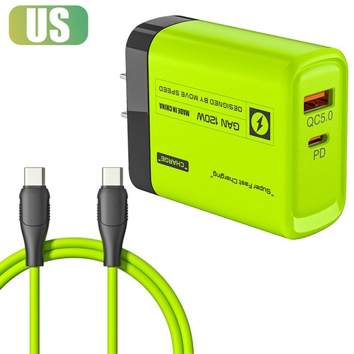 120W USB Charger Kit Green Wall Plug EU/US Adapter Fast Charging Dual USB Type C - Photo 14 sur 15
