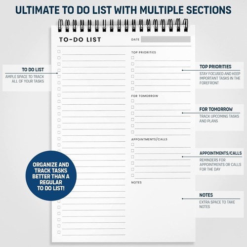 To Do List Notepad: with Multiple Functional Sections 6.5 X 9.8" 60 Sheets - Picture 5 of 10