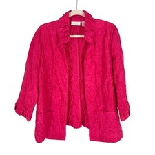 Chicos Crinkle Blazer Jacket Size 3 Fuchsia Pink 3/4 Sleeve Topper Womens XL