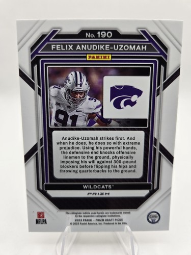 2023 Panini Prizm Draft Picks Gold 🪙 Ice Prizm Rookie Felix Anudike-Uzomah #190 - Picture 2 of 2
