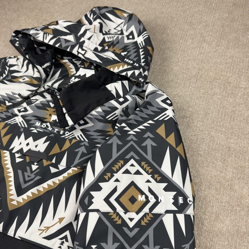 Montec Jacket Mens Large Black Aztec Print Dune Anorak Hooded Ski Snowboard Dope - Picture 12 of 18
