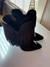 Black Suede Fringe Western Ankle Boots Size 7 | Vintagebabe78 | Boho Chic