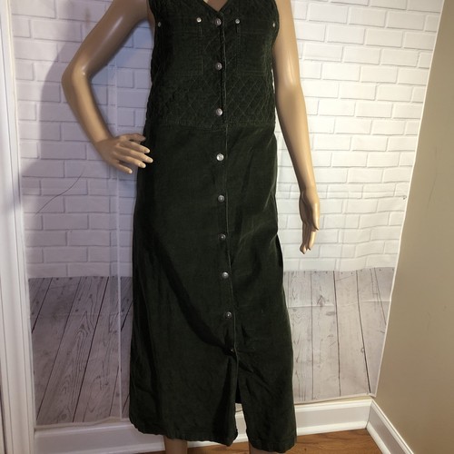 Mountain Lake Dress Jumper MP Petite Corduroy Quilted Bodice Button Front Green - Picture 1 of 17