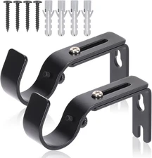 Heavy Duty Curtain Rod Brackets Wall Mount – Adjustable 1 Inch Rod Holders Bla