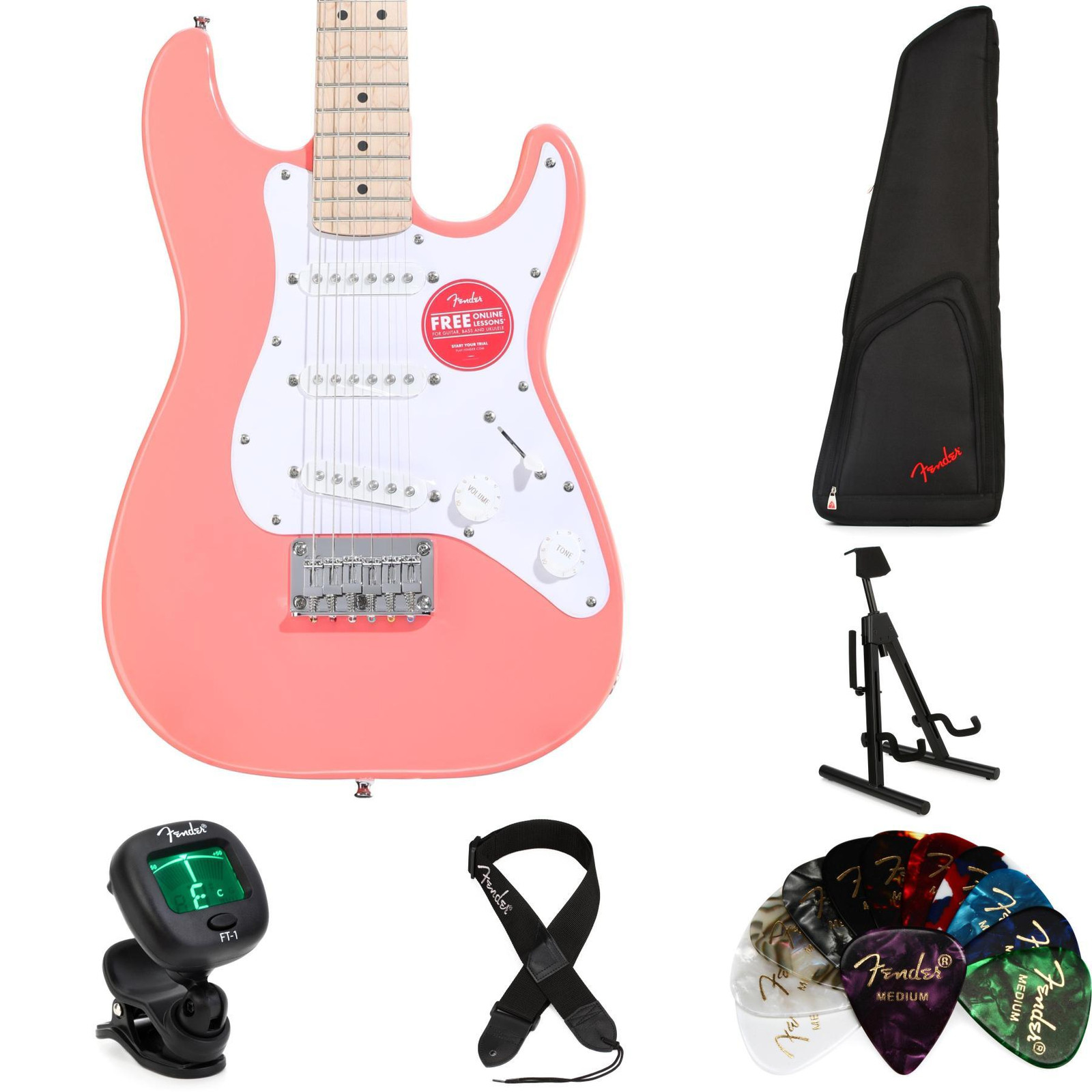 Набор для электрогитары Squier Mini Stratocaster Essentials Bundle - Tahitian Coral с