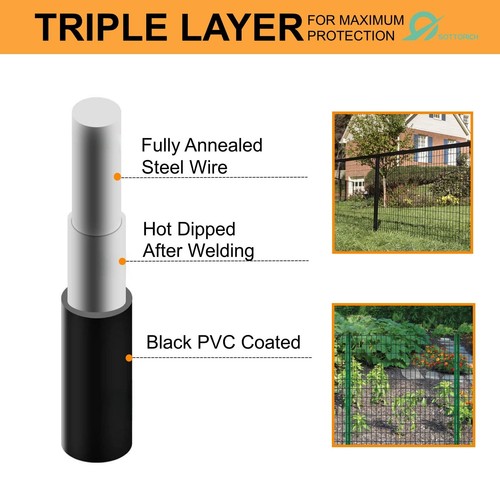 Recinzione a Filo 24in x 50ft, 2X 3 16GA, Recinzione da Giardino Rivestita in PVC Nero per Giardino Gar... - Foto 3 di 9