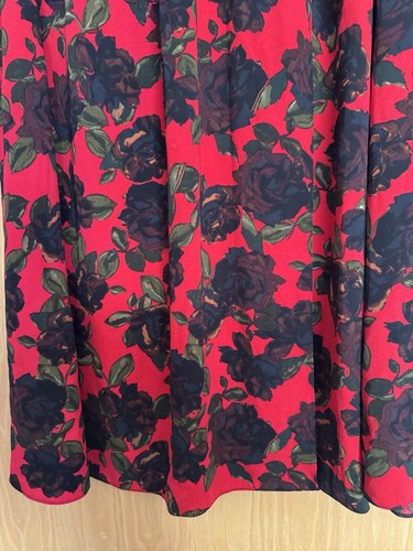 Dorothy Perkins Ladies Red Floral Stretch Waist Midi Side Split Skirt Size 10 - Picture 3 of 5