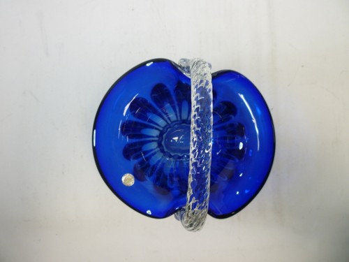 Glaskorb Kobaltblau Twist Klar Griff Kunstglas Murano Stil Mid Century - Bild 23 von 24