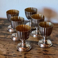 Set / 6 Vintage Eierbecher mit sch&ouml;ner Patina / silberfarben - innen goldfarben