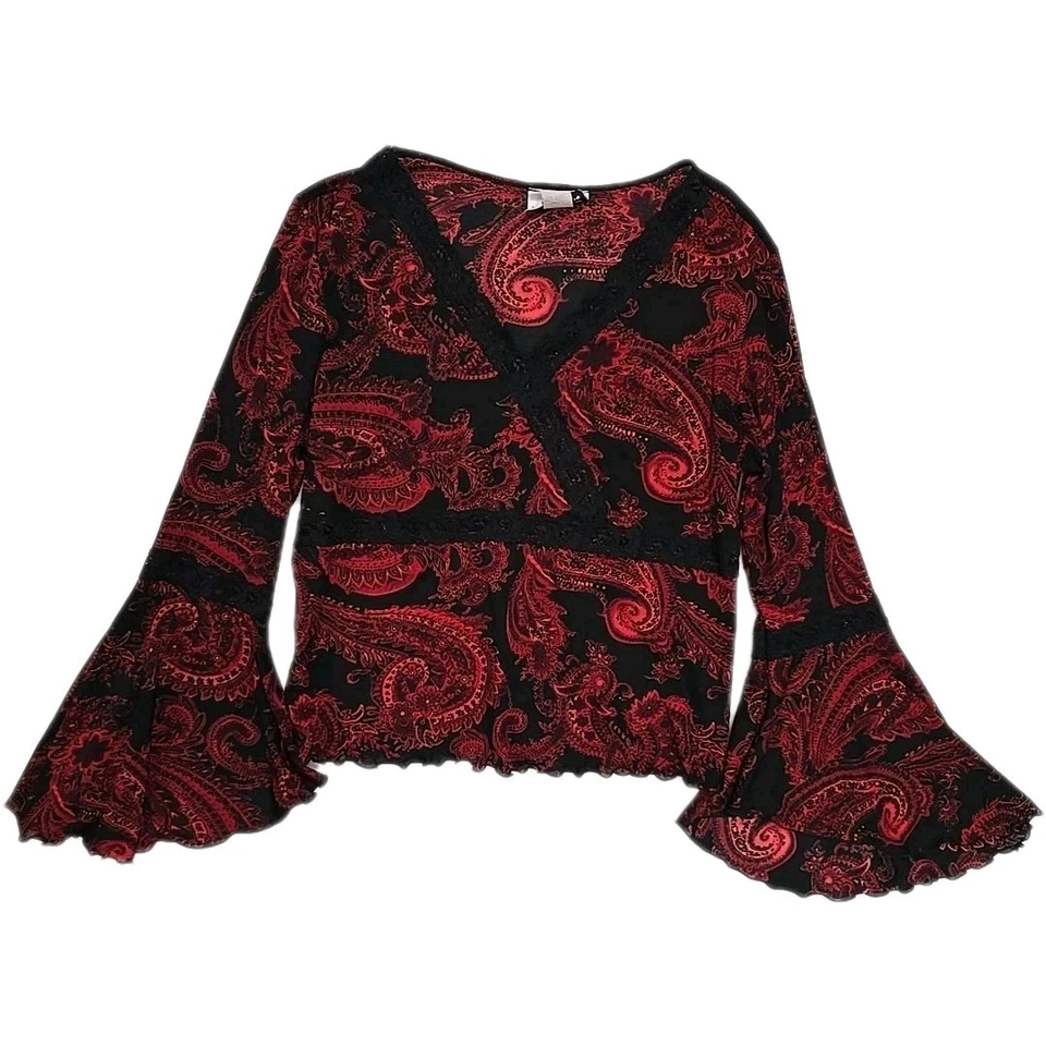 Vtg Fashion Bug Y2K Babydoll Flare Sleeve Top Womens L Whimsigoth Fairy Grunge - Image 3 of 4