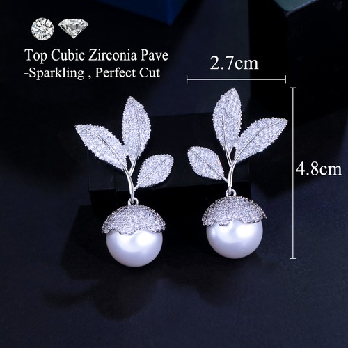 Orecchini perle zirconi placcati argento pendenti goccia perno cerchio donna gioielli - Foto 60 di 570