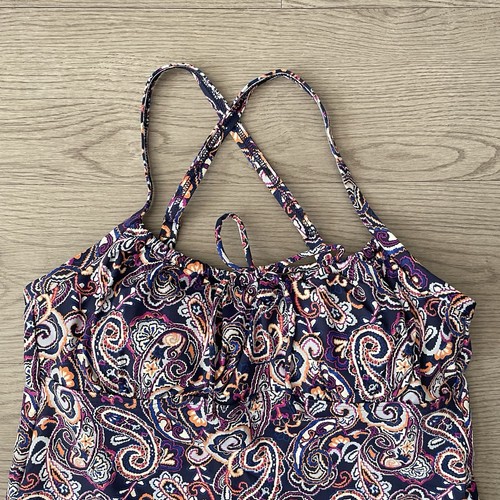 Lands End Sz 8 Retro Purple Paisley Rushed Tie Front Swim Coquette Tankini - Picture 2 of 12