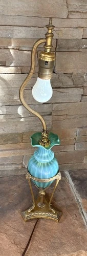 ANTIQUE 22” STEUBEN GLASS VASE LAMP w/metal Base Art Nouveau