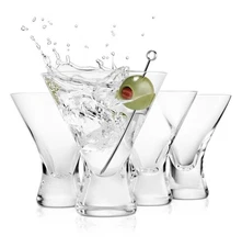 Beneti Martini Glasses Set Of 4 Made In Europe 8 oz Clear Stemless Cocktail Bar