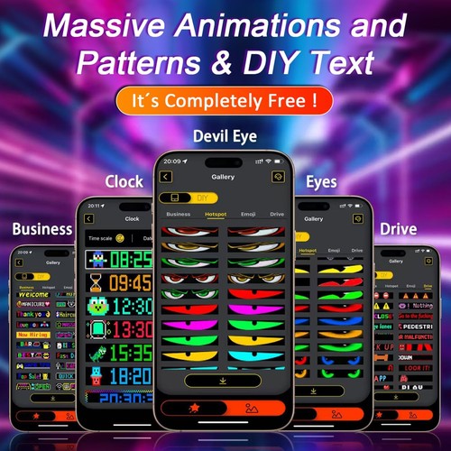 2PCS LED Eyes for Car Windshield: 23.6"x4.73" Devil 23.6x4.73, Colorful  - Picture 3 of 9