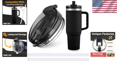 Robuster 40 Unzen Auslaufsicherer Deckel für Yukon Becher | Strohhalm & Flip-Top Funktionalität - Bild 2 von 9