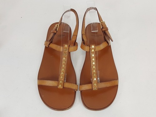 Herren Saint Laurent hellbraune Leder Nieten T-Riemen Sandalen Größe 43