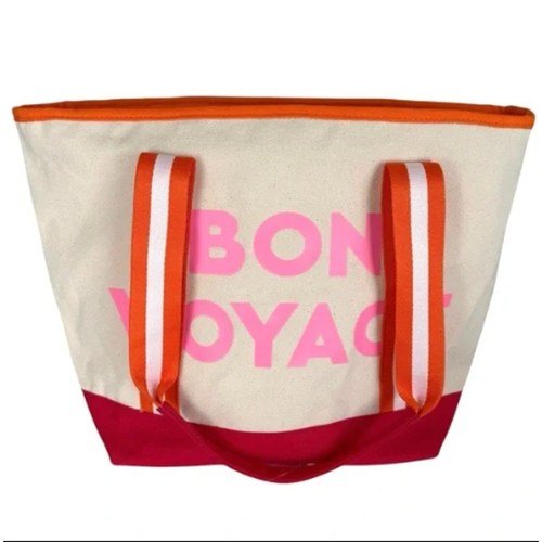 Old Navy Bon Voyage Canvas Tote Bag Red Orange Pink NEW Beach Vacation - Picture 3 of 5