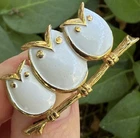 TRIFARI signed gold tone Enamel owl bird Vintage Brooch Pin Jewelry