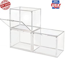 Clear Stackable Storage Bins W/ Magnetic Lid Dustproof Organizer Shoe Box 3 Pack