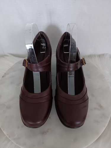 Scarpe Clarks Bendables donna taglia 9 Mary Jane tacco pelle marrone fibbia - Foto 4 di 15