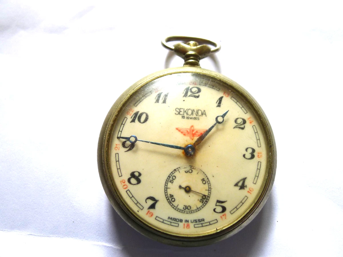 Reloj Bolsillo Sekonda (URSS) Ferrocarril Tipo 18 Joya Níquel Caballeros.. 50mm.. Reparación