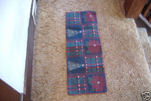 NEW~POINSETTIA & CHRISTMAS TREE~33" X 13" TABLE RUNNER