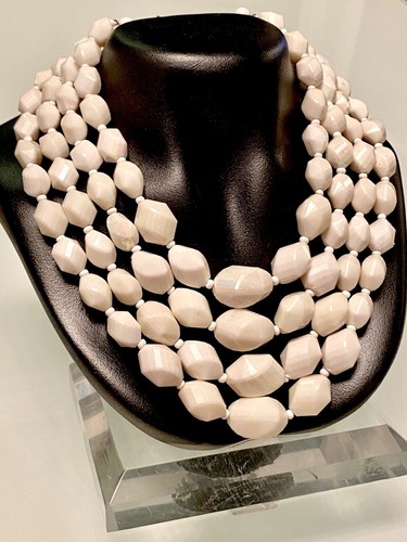 VINTAGE~WEST GERMANY~4 STRAND~FACETED WHITE BEADED NECKLACE~18”+2”EXT.~EUC - Picture 2 of 10