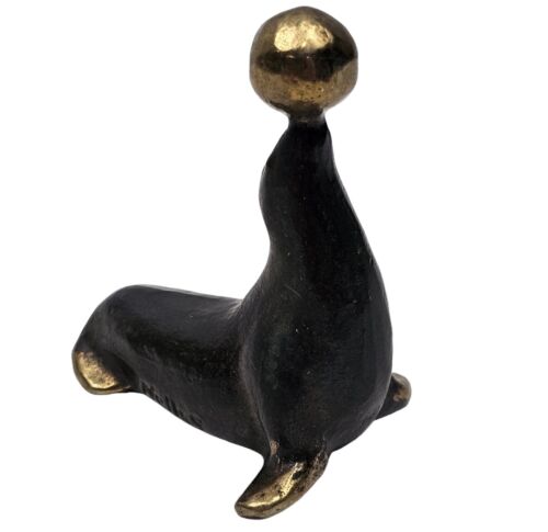 FIGURA DE SELLO DE BRONCE FIRMADA SCOTT NELLES PISAPAPELES ESCULTURA RARA - Imagen 2 de 6