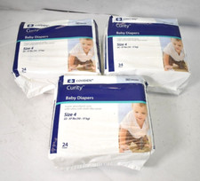 Lote de 3 pañales para bebé Covidien Curity talla 4 22-37 libras paquete de 24 pestañas cierre 80038A