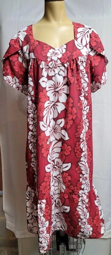 Jade Fashions Hawaii Dress Women Sz XL Red White Floral MuuMuu Aloha Luau - Picture 2 of 8
