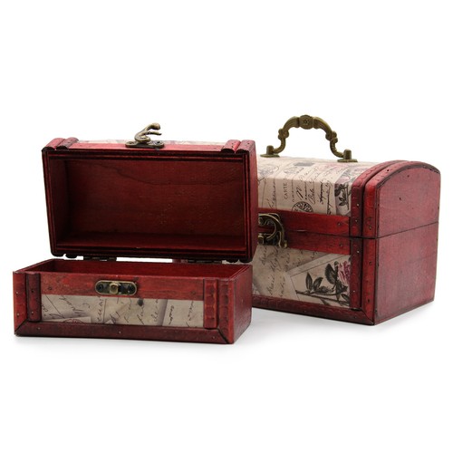 Vintage Style Boxes Sets of 2 Colonial Boxes Rose Design - Picture 4 of 4