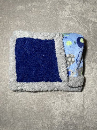 Baby Essentials Blanket Elephants Reversible Solid Blue Gray Trim Fleece Lovey - Picture 2 of 4
