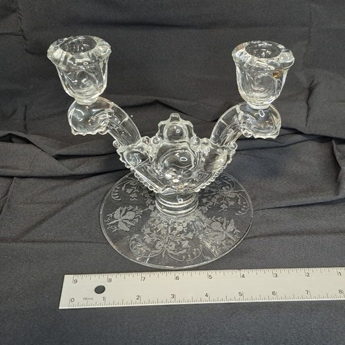 Harvester Double Light By Heisey with Orchid Etch Vintage Blown Glass 1940s - Picture 3 of 5