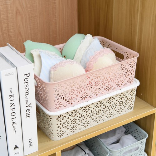 Lace-Design Set of 4 Stackable Plastic Storage Bins Home Organizer Containers - Picture 6 of 6