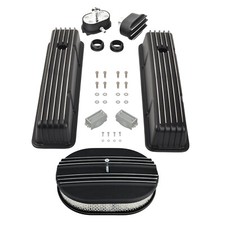 For Sbc Chevy 58-86 Finned Tall Valve Cover 12 Half Air Cleaner Pcv Breather