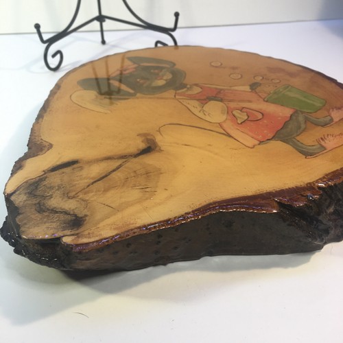 Caricatura vintage dipinta a mano arte popolare legno lastra arte bordo vivo lavanderia rustico - Foto 10 di 12