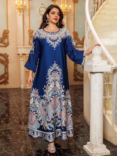 Muslim Abaya Kaftan Maxi Dress for Women Elegant Floral Printed Dubai Party Gown - Picture 11 of 307