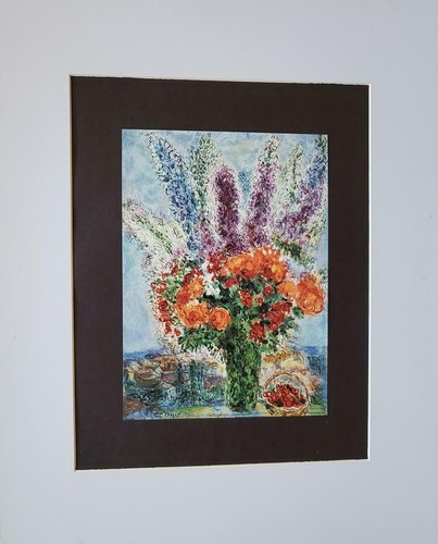 Litografía Marc Chagall ""Bouquet Of Buttercups"" montada offset 1974 edición limitada - Imagen 2 de 3