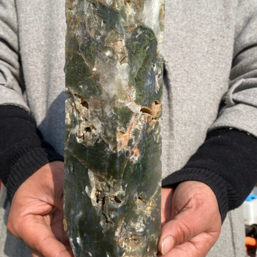1860g Grande Muschio Acquatico Naturale Agata Quarzo Verde Cristallo Punta Torre Guarigione - Foto 18 di 20