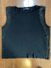 All Saints Black Beads  Sequins Sleeveless Top 10 M