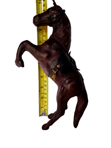 Vintage Leather Wrapped Realistic Standing Horse Art Sculpture Statue 10" Tall - Foto 8 di 8