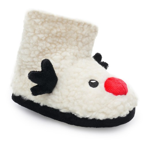 SlumberzzZ Toddlers Sherpa Fleece Festive Reindeer Slipper Booties - Picture 2 of 7