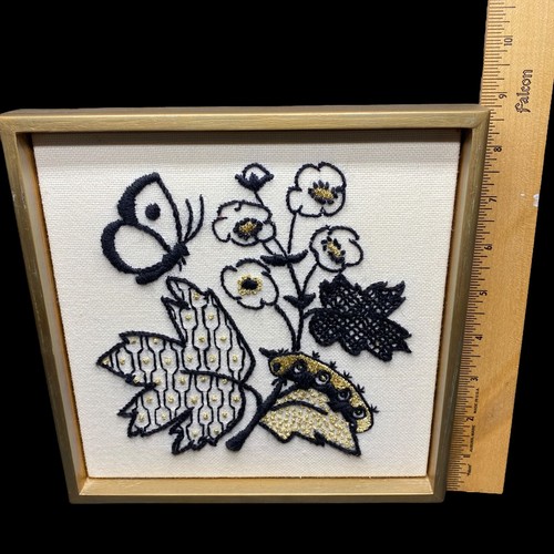 MCM Embroidery Framed Wall Art Black Gold Variety Frog Spider Butterfly Floral - Picture 70 of 71