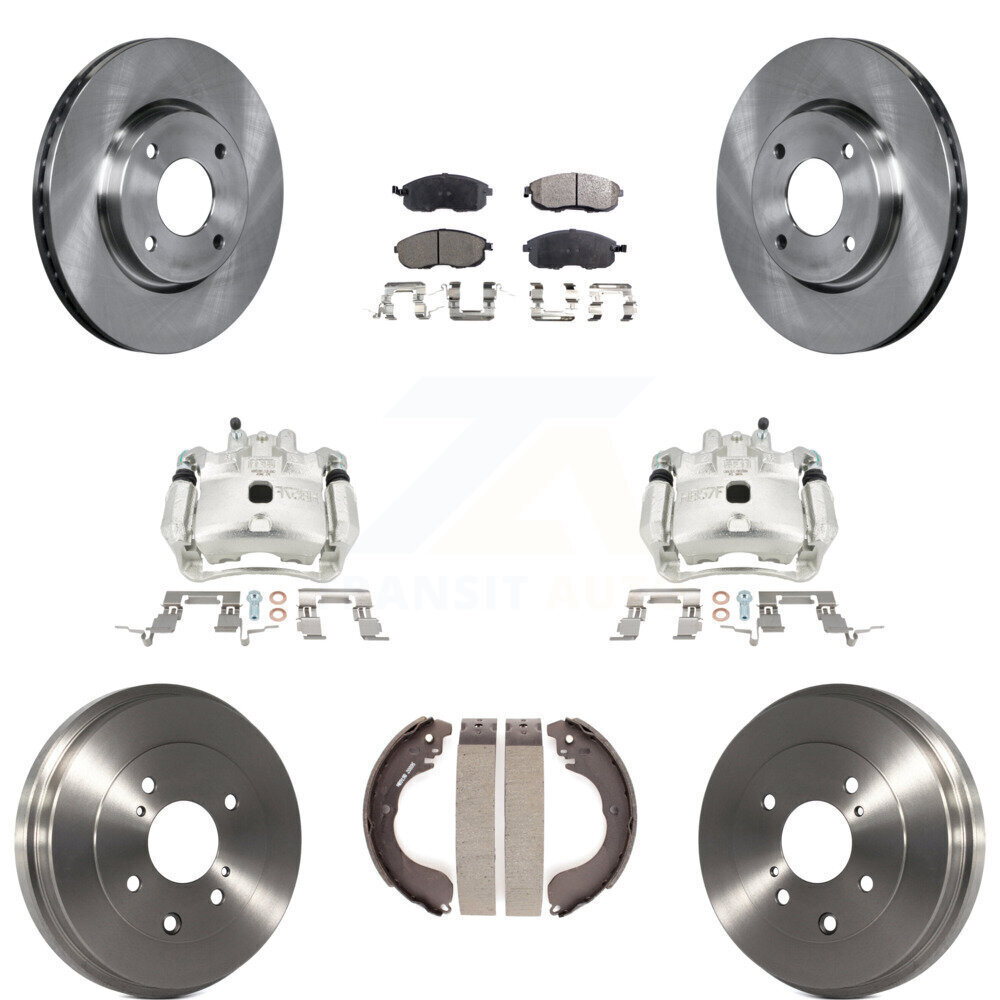 Front Rear Brake Caliper Rotor Drum Pad Kit 8Pc for Nissan Versa Semi-Metallic