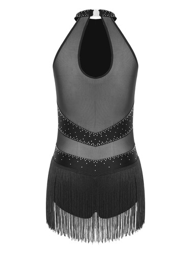 Womens Chacha Dance Leotard Tassel Sparkly Skirted Leotard Ballroom Dancewear - Picture 33 of 87