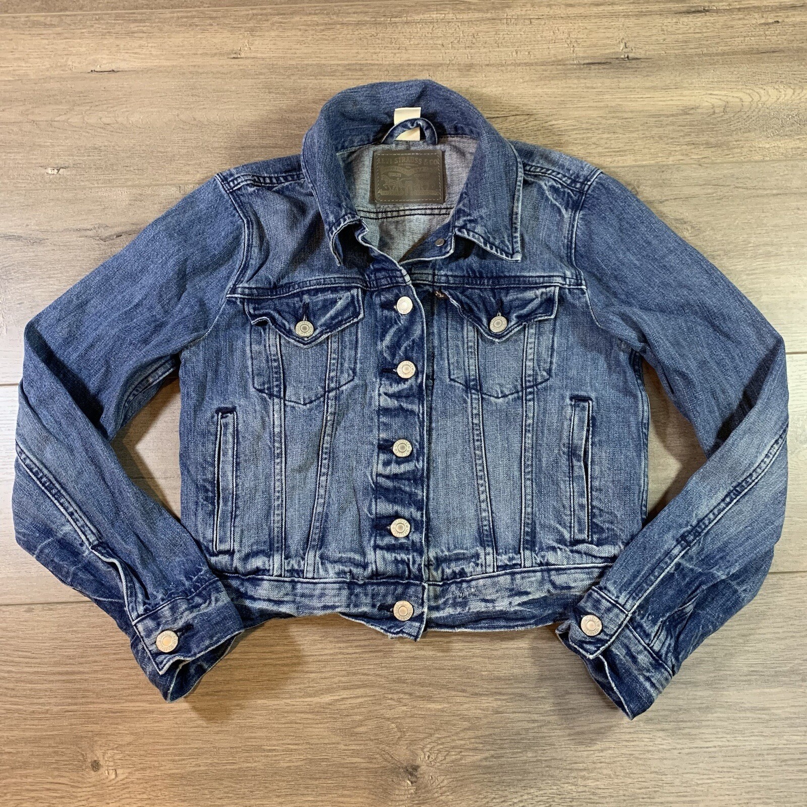 Levi’s Cropped Jean Jacket Blue Denim Trucker Origina… Gem